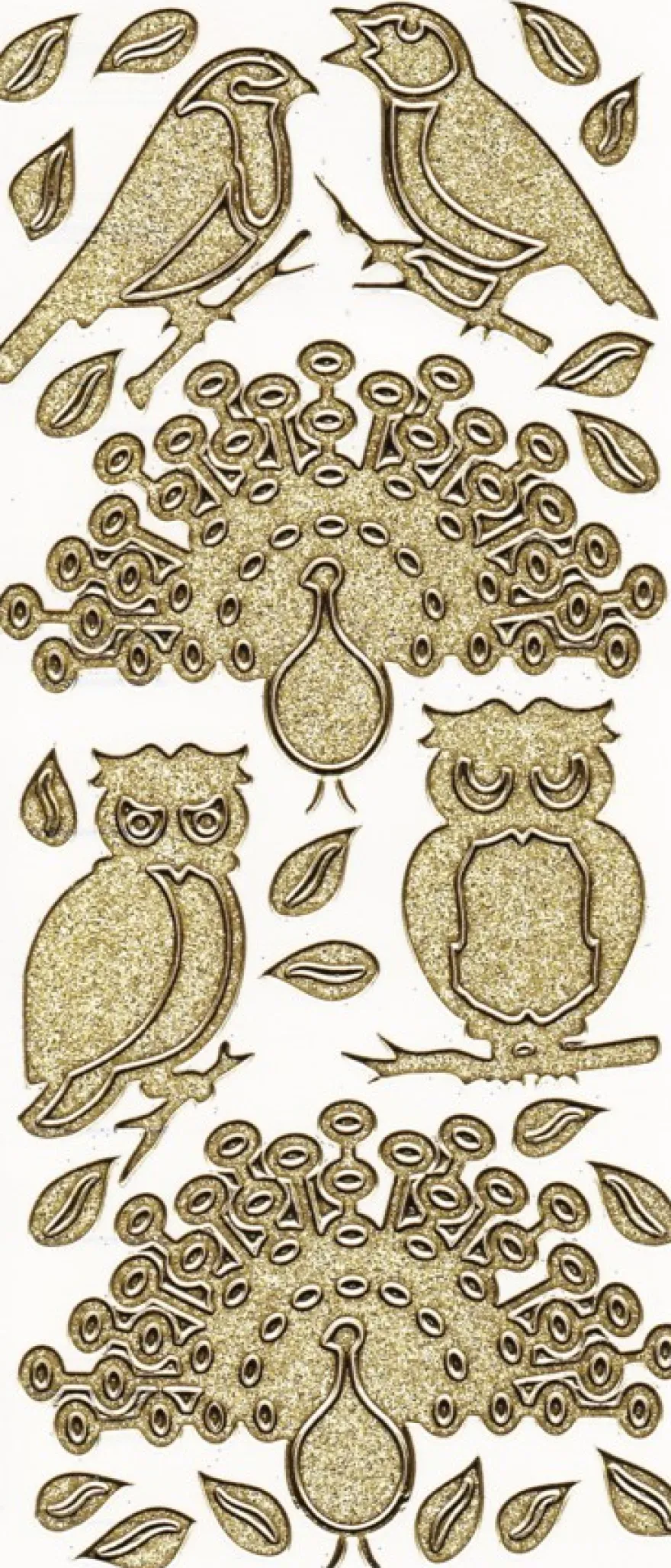 Microglitter-Sticker, Vogel, Pfau, Eule, gold