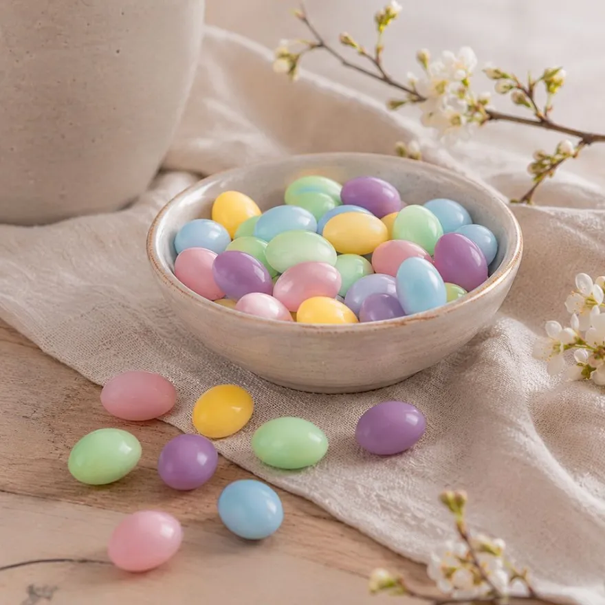 Miniatur-Eier, Ø 1,5cm, 2,2cm hoch, 5 verschiedene Farben, 50 Stück