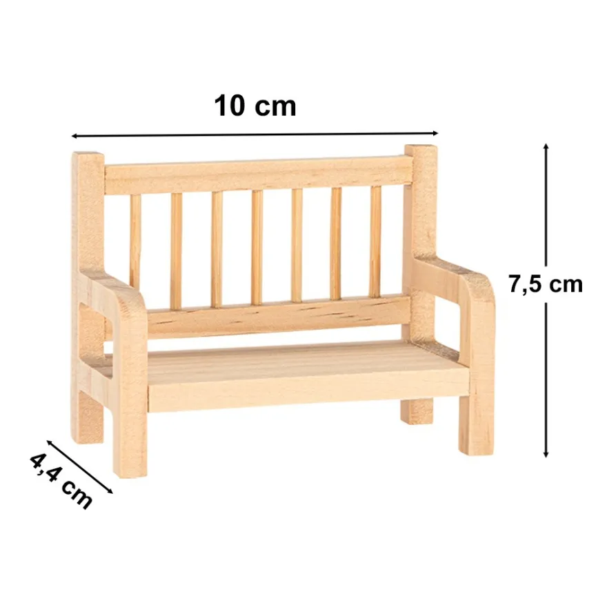 Miniatur-Holzbänke, 10cm x 4,4cm x 7,5cm, 2 Stück
