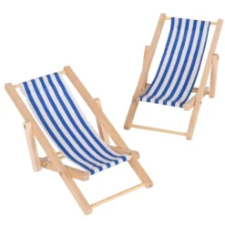 Miniatur-Liegestühle, blau-weiß gestreift, 2 Stück