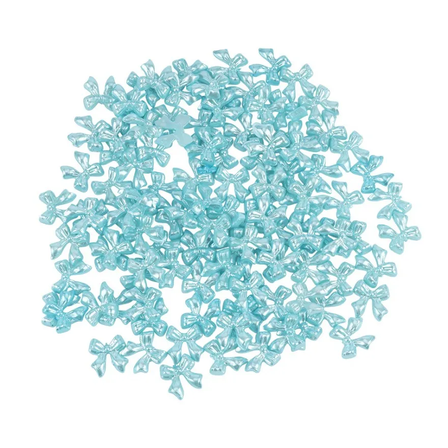 Miniatur-Schmuckstein-Schleifen, perlmutt, 0,9cm x 1cm x 0,2cm, pastell-blau, 100 Stück