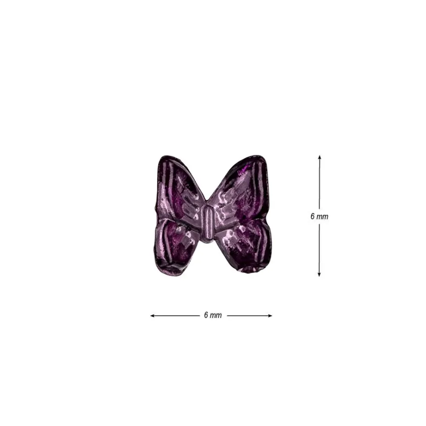 Miniatur-Schmuckstein-Schmetterlinge, transparent, 0,6cm x 0,6cm x 0,3cm, pflaume, 100 Stück