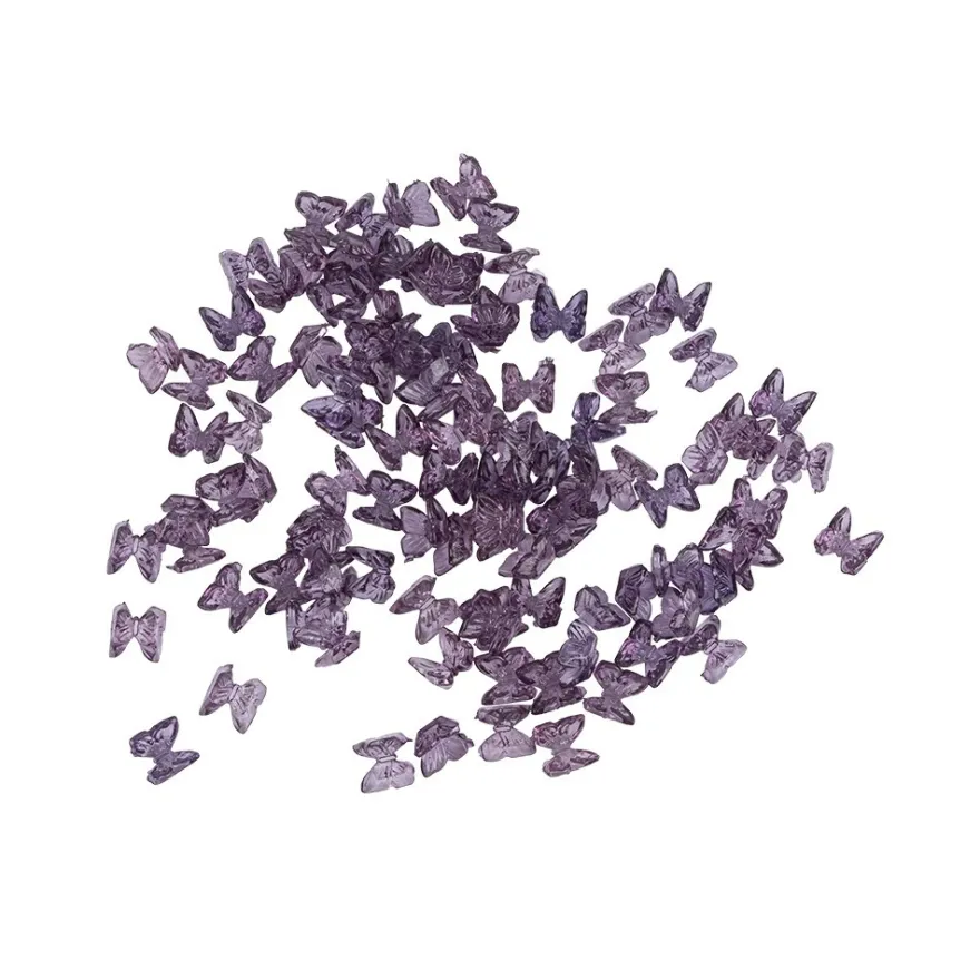 Miniatur-Schmuckstein-Schmetterlinge, transparent, 0,6cm x 0,6cm x 0,3cm, aubergine, 100 Stück