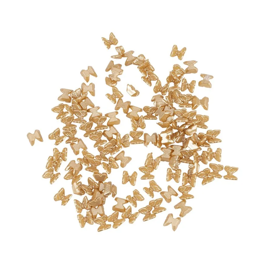 Miniatur-Schmuckstein-Schmetterlinge, perlmutt, 0,6cm x 0,6cm x 0,3cm, gold, 100 Stück