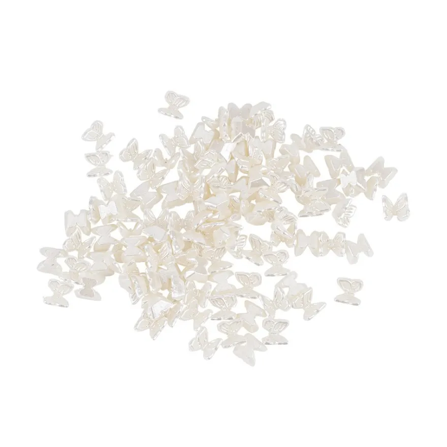 Miniatur-Schmuckstein-Schmetterlinge, perlmutt, 0,6cm x 0,6cm x 0,3cm, creme, 100 Stück