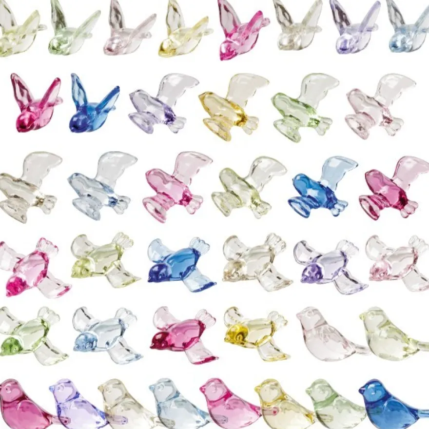 40 Mini-Kristall-Vögel, transparent, bunt