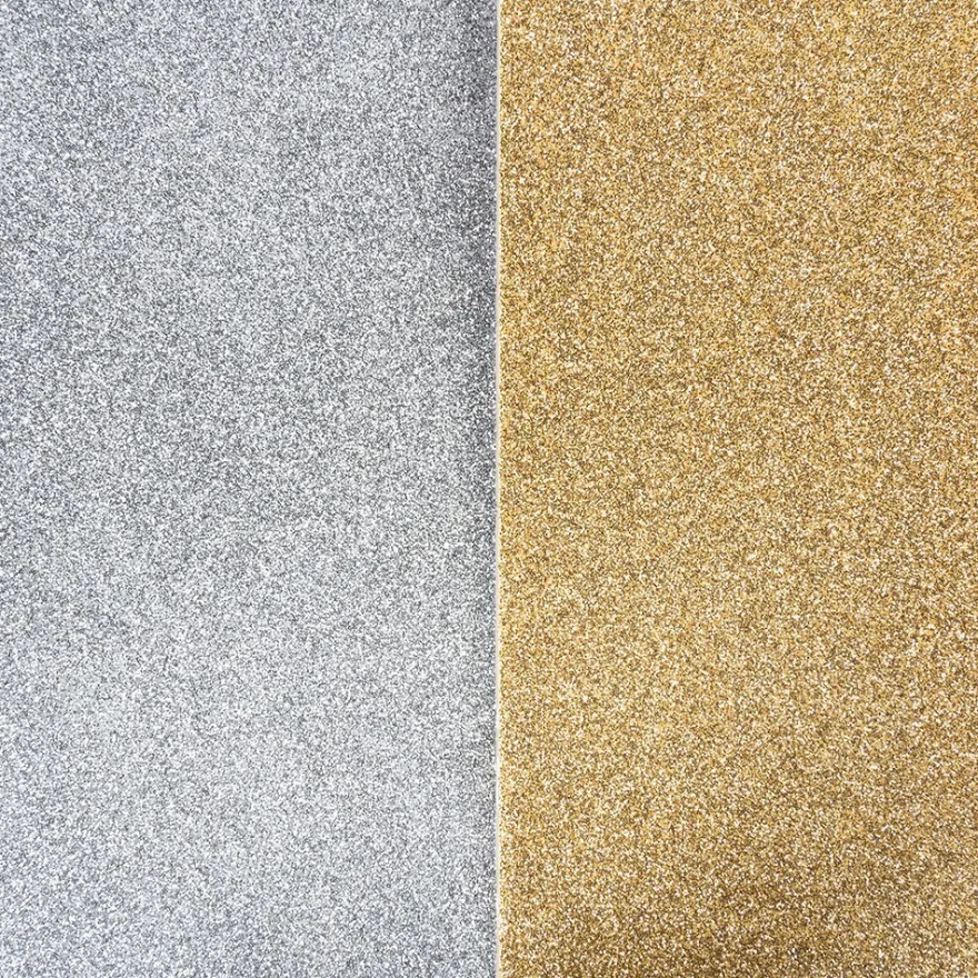 Moosgummi, selbstklebend, Glitzer 2, DIN A4, 2mm, gold & silber, 10 Bogen