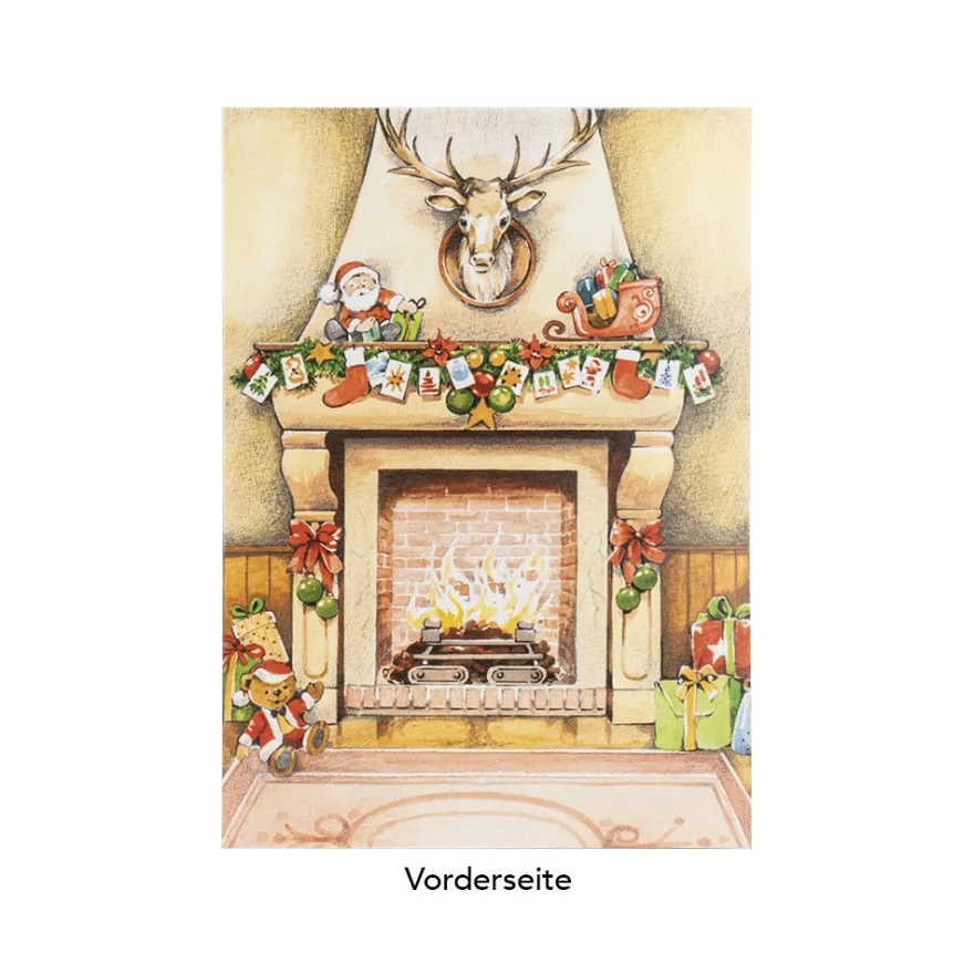 Motiv-Doppelgrußkarte Kamin, 10 Stück