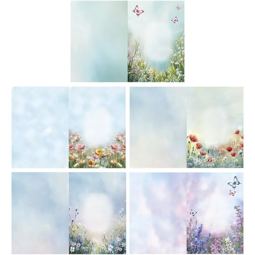 Motiv-Grußkarten, Blumenwiesen, 11,5cm x 16,5cm, 5 Designs, inkl. Umschläge, 10 Stück