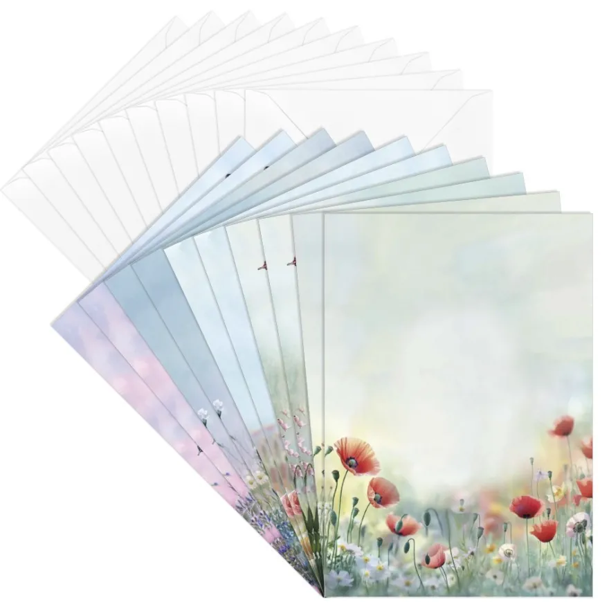 Motiv-Grußkarten, Blumenwiesen, 11,5cm x 16,5cm, 5 Designs, inkl. Umschläge, 10 Stück