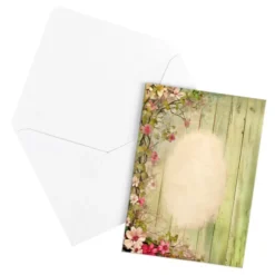 Motiv-Grußkarten, Holzoptik & Blumen, 5 Designs, 10,5cm x 14,8cm, inkl. Umschläge, 10 Stück