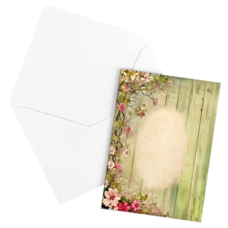 Motiv-Grußkarten, Holzoptik & Blumen, 5 Designs, 10,5cm x 14,8cm, inkl. Umschläge, 10 Stück