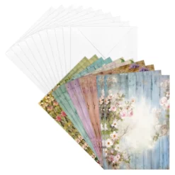 Motiv-Grußkarten, Holzoptik & Blumen, 5 Designs, 11,5cm x 16,5cm, inkl. Umschläge, 10 Stück