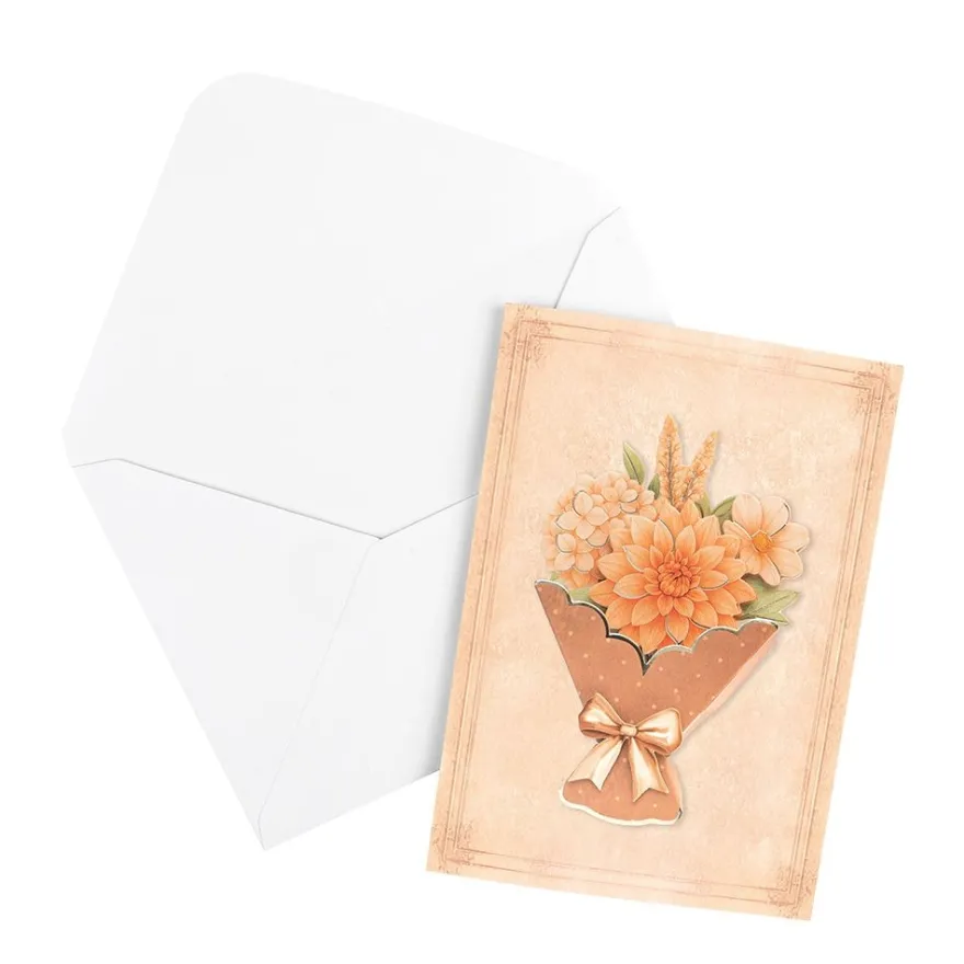 Motiv-Grußkarten, Marmor-Rahmen, 11,5cm x 16,5cm, inkl. Umschläge & 3-D Motive Blumentüten, 10 Stück