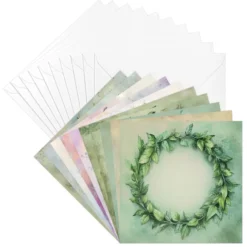 Motiv-Grußkarten, Zarte Blumenkränze, 16cm x 16cm, 10 Designs, inkl. Umschläge, 10 Stück