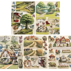 Motiv-Holz-Laserbogen, Land-Idylle, DIN A4, 2mm stark, farbig bedruckt, 5 Stück