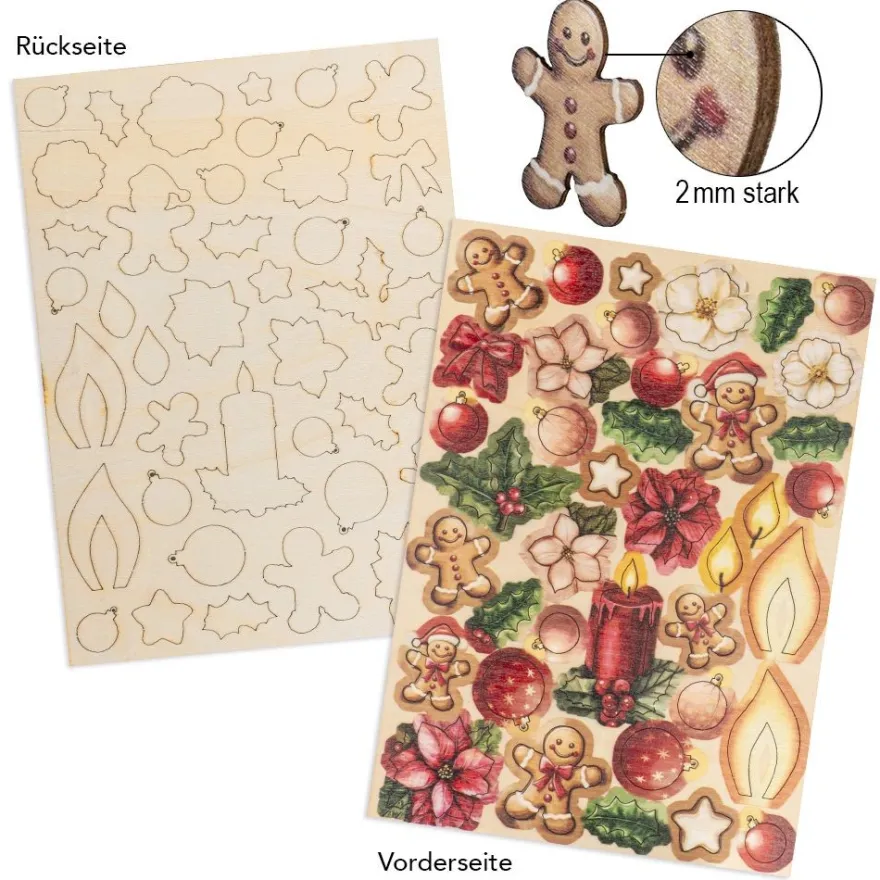 Motiv-Holz-Laserbogen, Winter & Weihnachten, DIN A4, 2mm stark, farbig bedruckt, 5 Stück