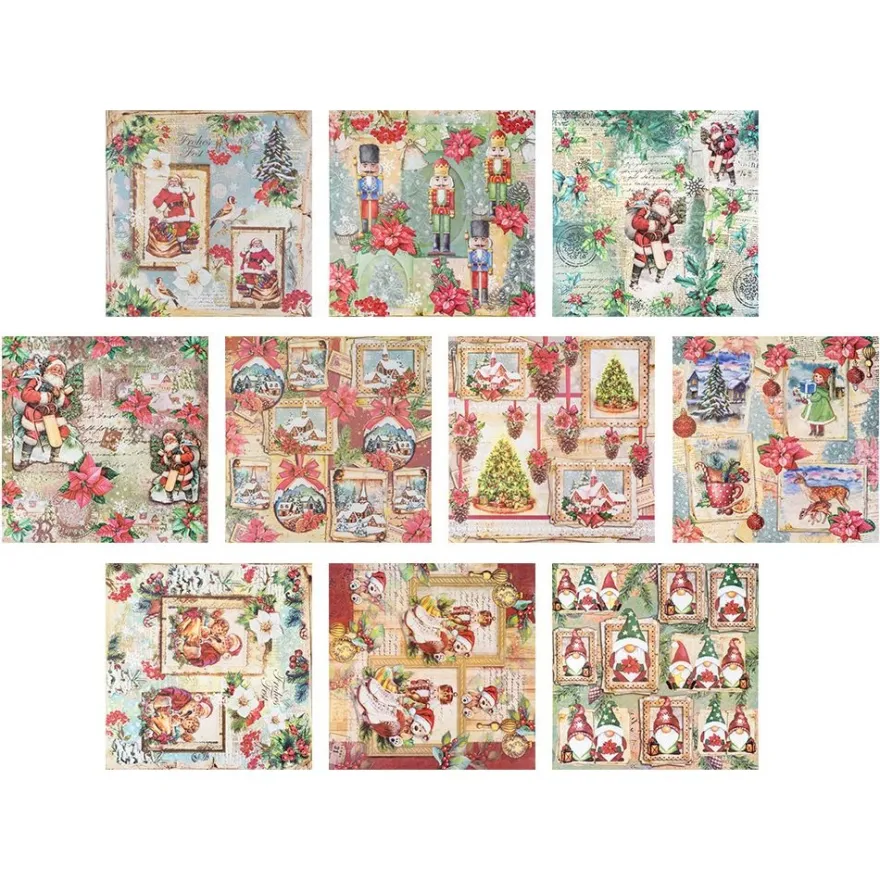 Motiv-Reispapiere, Winter/Weihnachten 1, 30cm x 30cm, 30g/m², 10 verschiedene Designs, 10 Stück