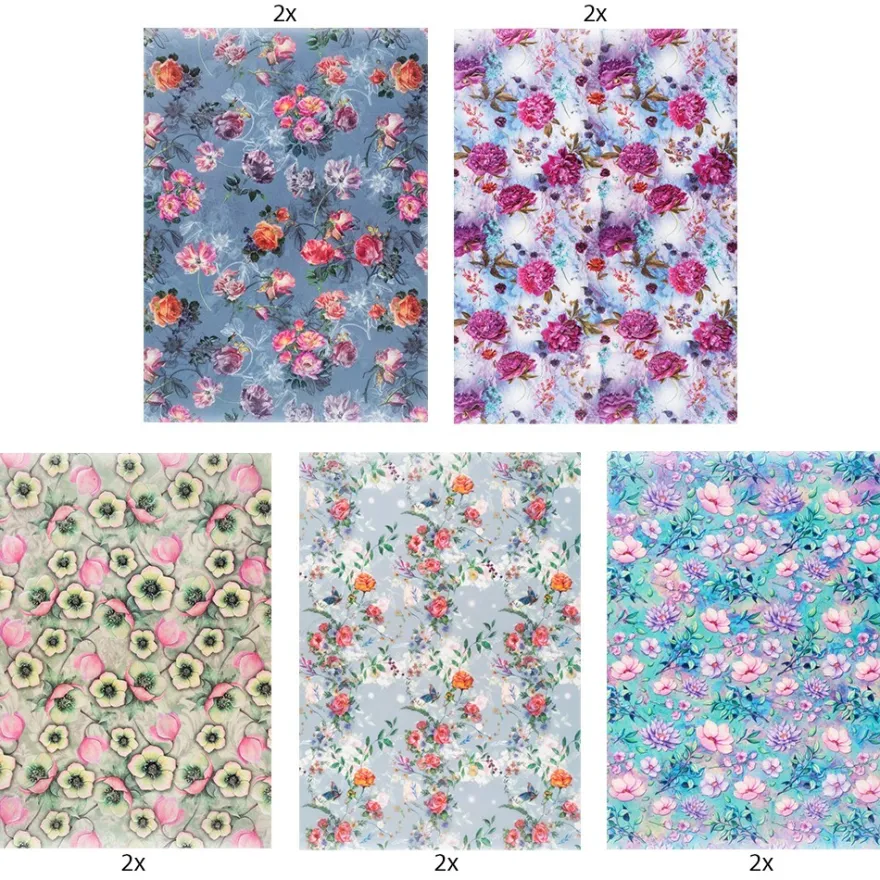 Motiv-Transparentpapiere Deluxe, Blumen 1, DIN A4, 150g/m², verschiedene Designs, geprägt, 10 Bogen