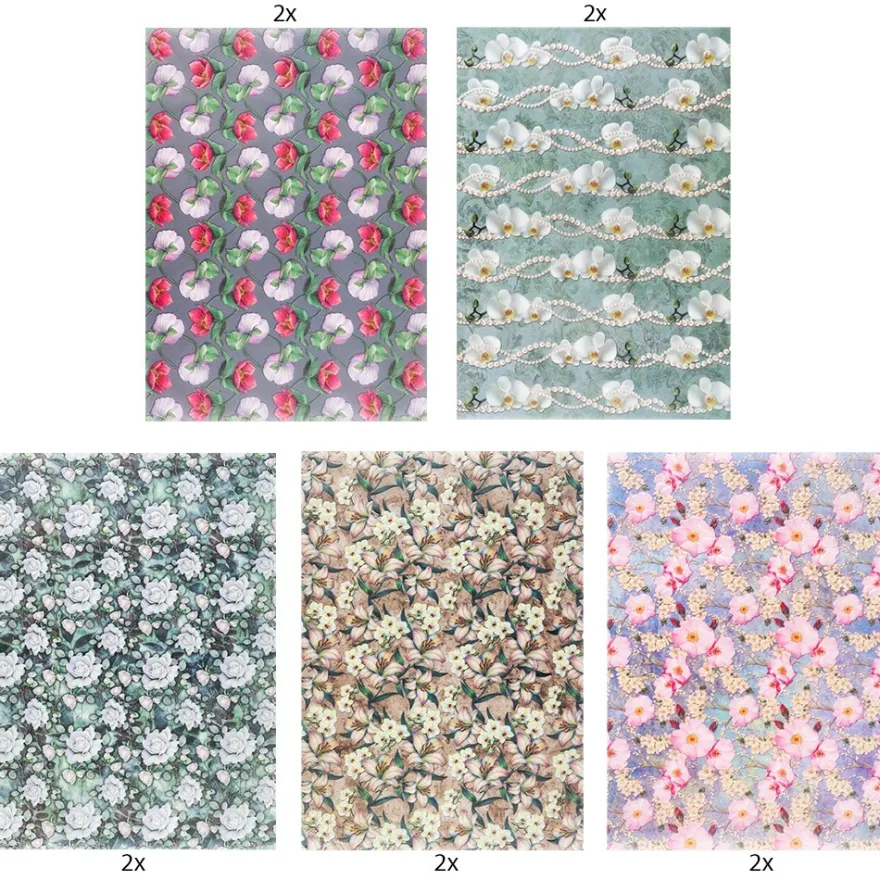 Motiv-Transparentpapiere Deluxe, Blumen 2, DIN A4, 150g/m², verschiedene Designs, geprägt, 10 Bogen