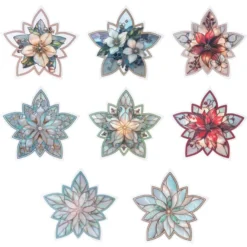 Motiv-Windradfolien, Perlmutt-Mosaik-Optik, Winterblumen, 28cm x 26,5cm, 8 Designs, 8 Stück