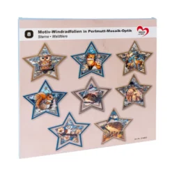 Motiv-Windradfolien, Perlmutt-Mosaik-Optik, Sterne, Waldtiere, 23,8cm x 24,9cm,, 8 Designs, 8 Stück