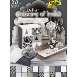 Naturpapier Colours of India "Delhi", DIN A4, silber/weiß/schwarz, 20 Blatt