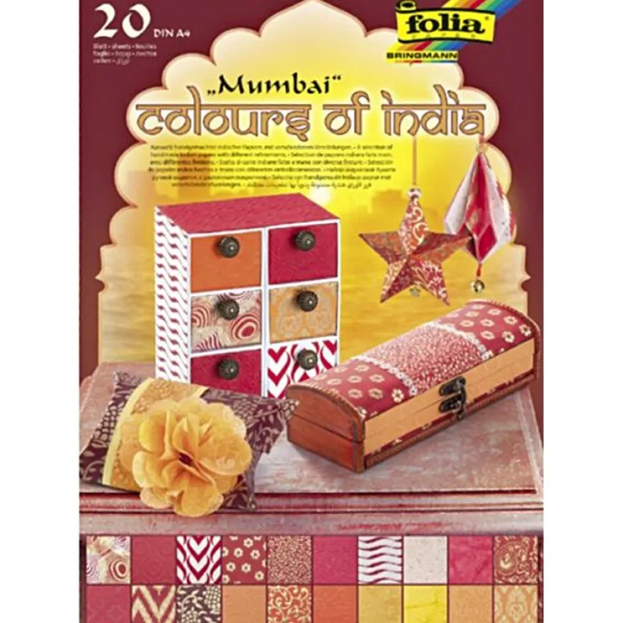 Naturpapier Colours of India "Mumbai", DIN A4, rot/orange, 20 Blatt
