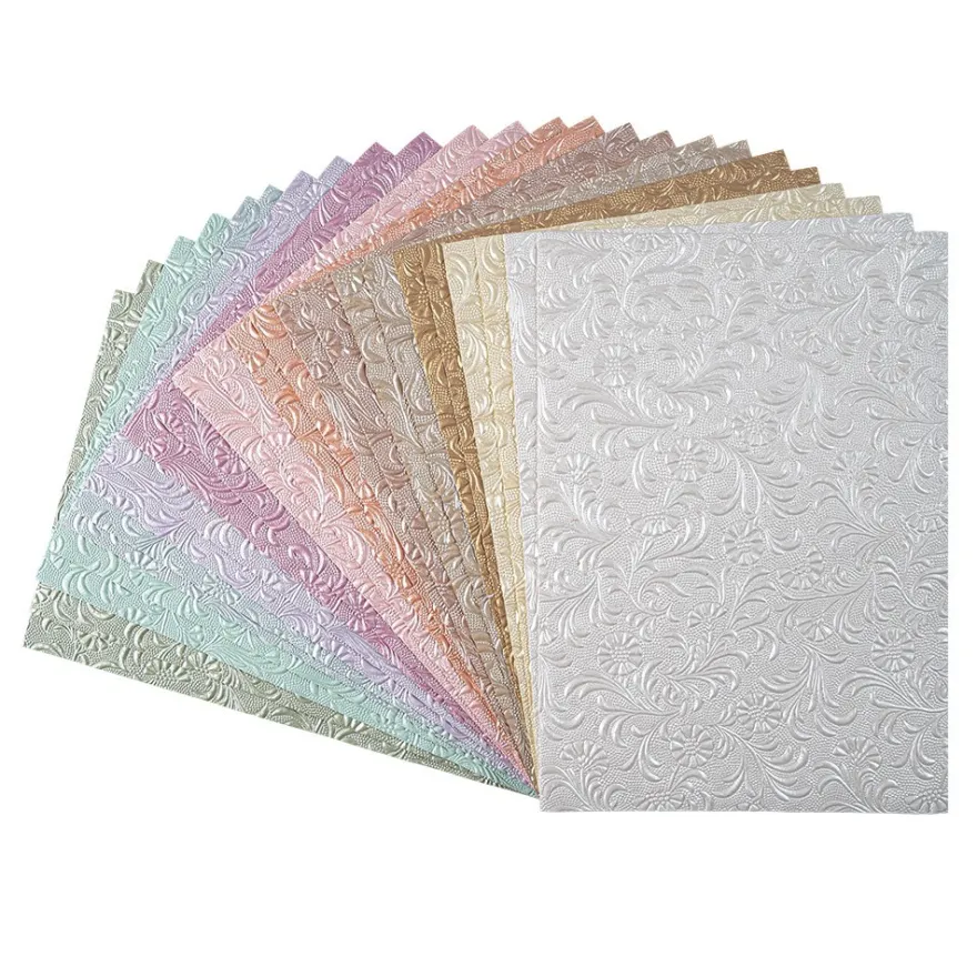 Naturpapiere, Florales Design 1, DIN A4, 12 versch. Farben, handgemacht, veredelt, geprägt, 24 Bogen