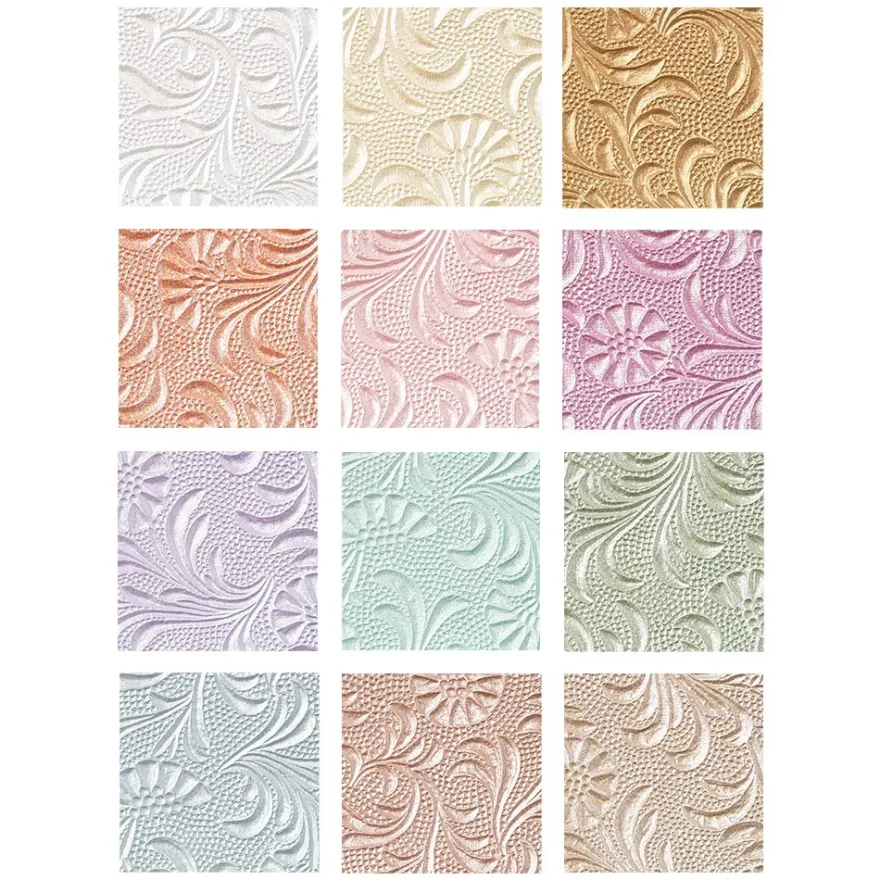 Naturpapiere, Florales Design 1, DIN A4, 12 versch. Farben, handgemacht, veredelt, geprägt, 24 Bogen