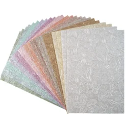 Naturpapiere, Florales Design 2, DIN A4, 12 versch. Farben, handgemacht, veredelt, geprägt, 24 Bogen