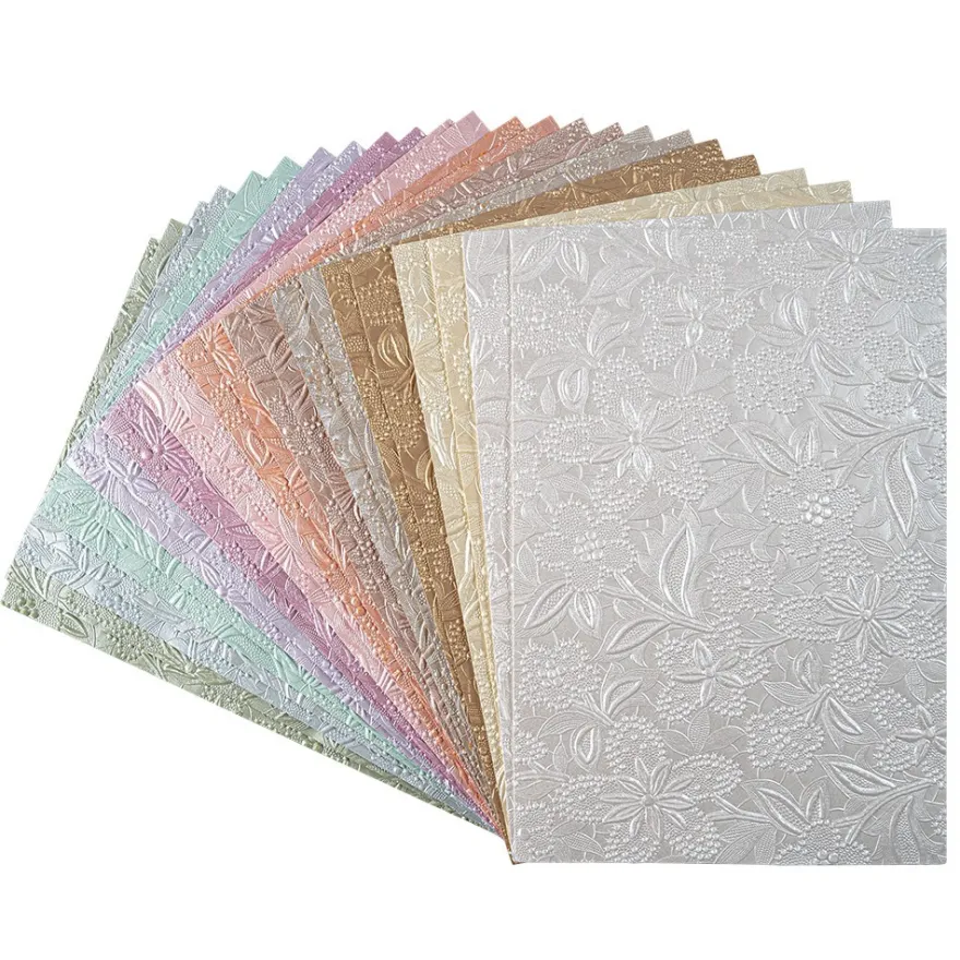 Naturpapiere, Florales Design 2, DIN A4, 12 versch. Farben, handgemacht, veredelt, geprägt, 24 Bogen