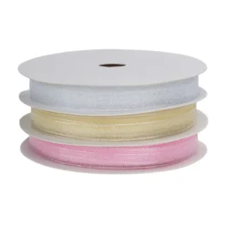 Organzabänder, je 10m lang, 6mm breit, 3 Farben: weiß, creme, rosa, 3 Stück