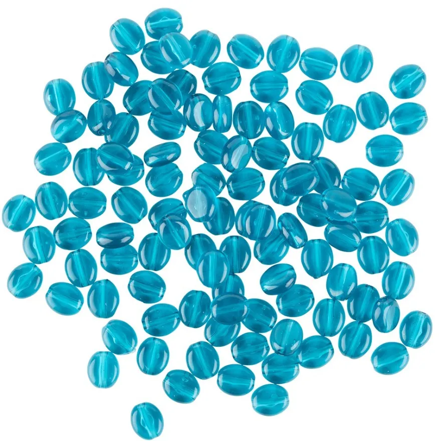 Oval-Perlen, transparent, 8mm, petrol, 100 Stück