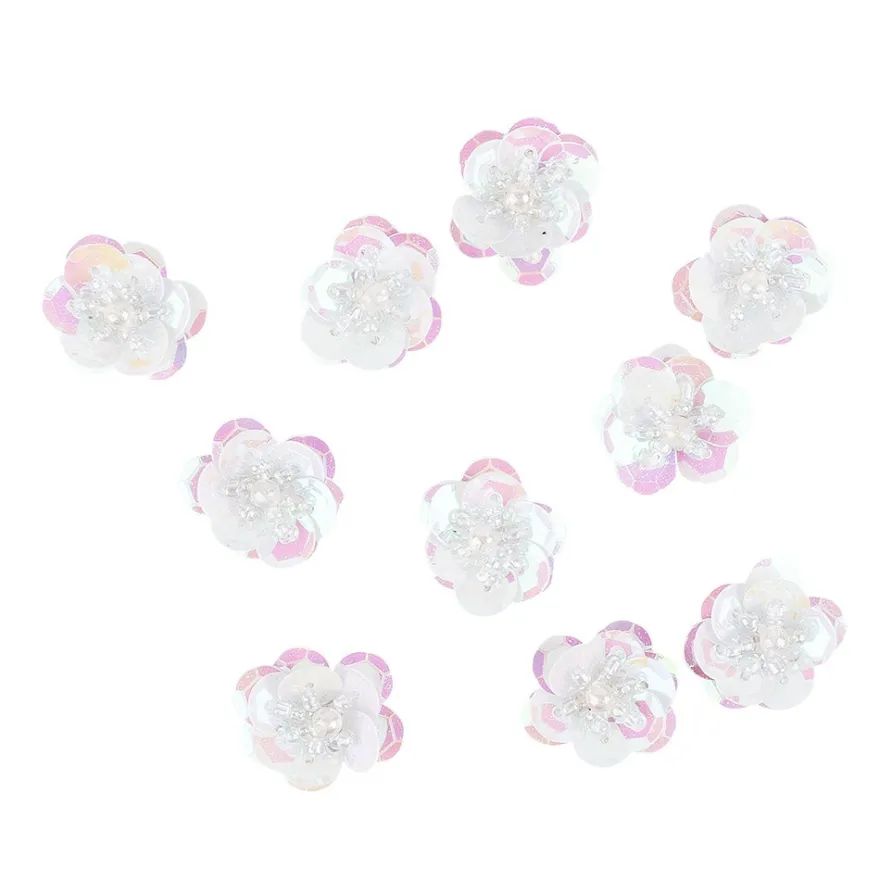 Paillettenblumen, Ø2cm, 10 Stück, weiß-irisierend