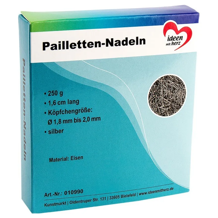 Pailletten-Nadeln, 1,6cm, Köpfchen: Ø 1,8 - 2,0mm, silber, 250g