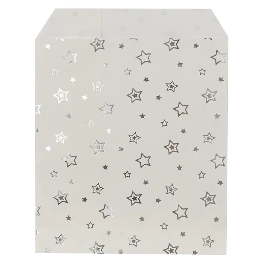 Papier-Flachbeutel, 13cm x 18cm, 5 Farben mit Foliendruck, 50 Stück