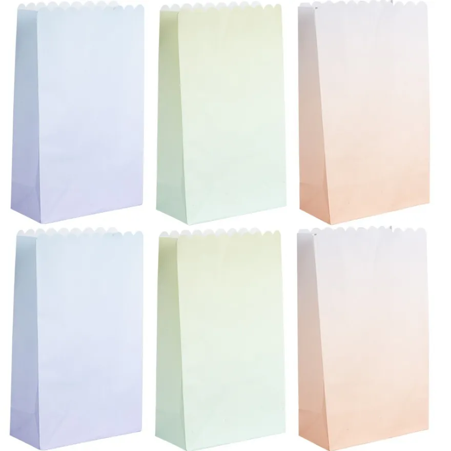 Papiertaschen, Farbverlauf, 20cm x 12cm x 6cm, mit Wellenrand, 3 Farbvarianten, 6 Stück
