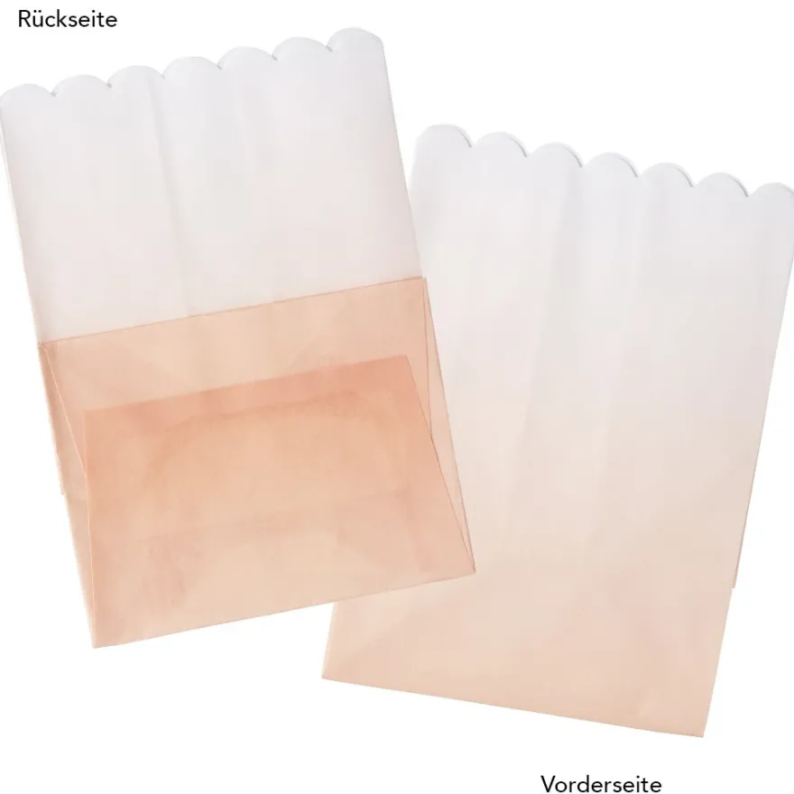 Papiertaschen, Farbverlauf, 14cm x 10cm x 8cm, mit Wellenrand, 3 Farbvarianten, 6 Stück