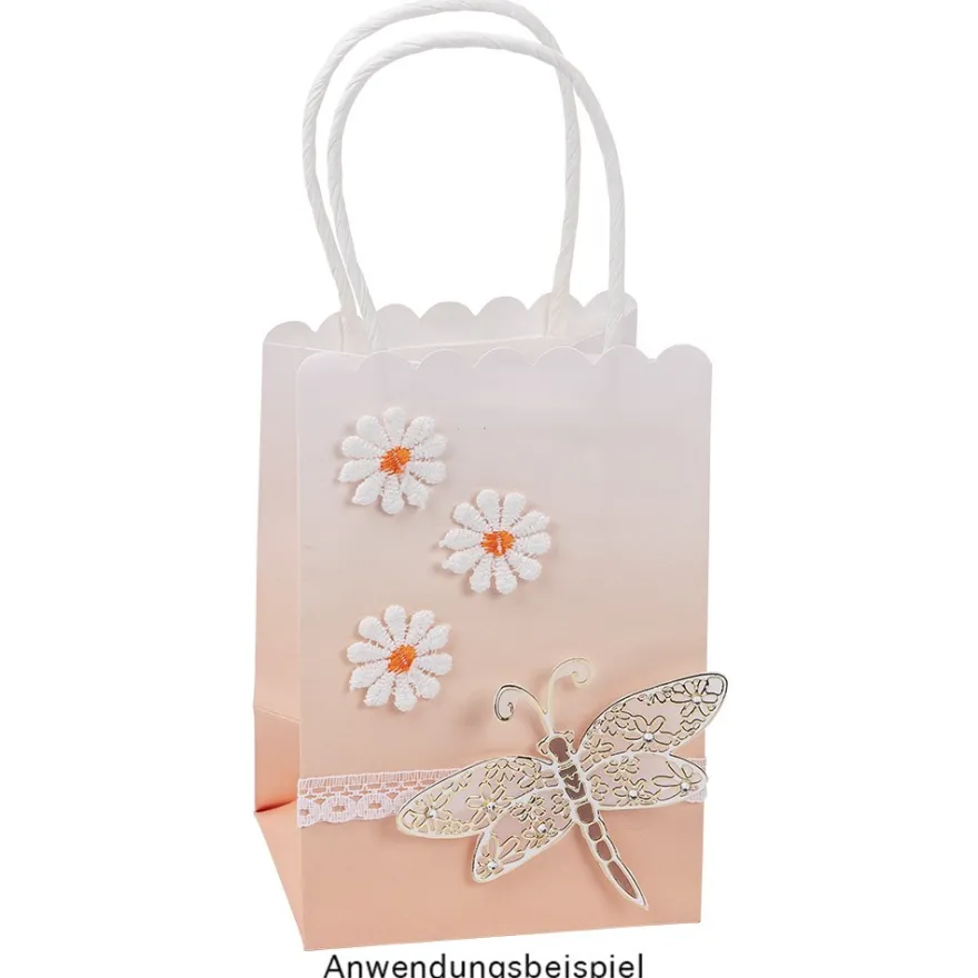 Papiertaschen, Farbverlauf, mit Henkel, 14cm x 10cm x 8cm, mit Wellenrand, 3 Farbvarianten, 6 Stück