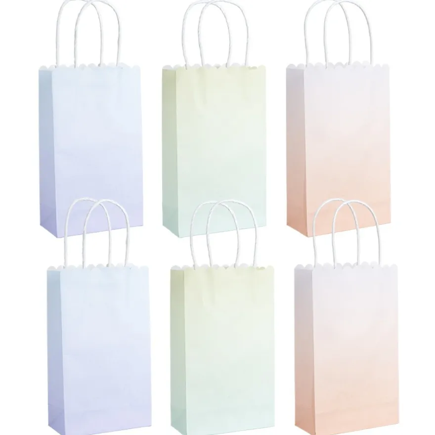Papiertaschen, Farbverlauf, mit Henkel, 20cm x 12cm x 6cm, mit Wellenrand, 3 Farbvarianten, 6 Stück