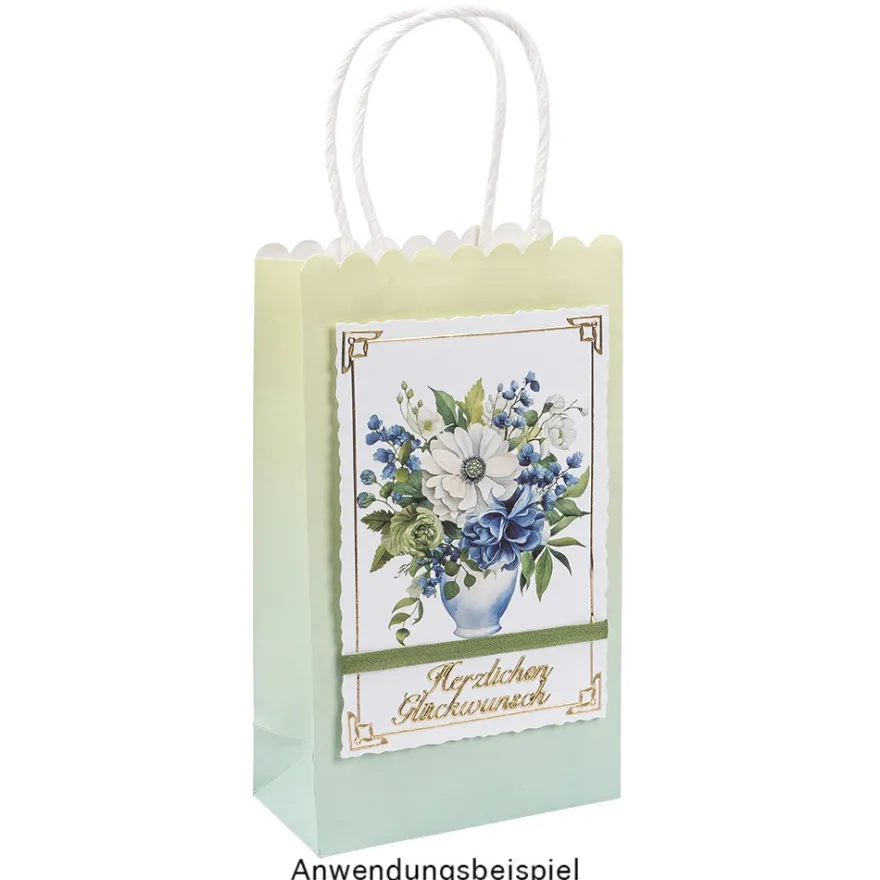 Papiertaschen, Farbverlauf, mit Henkel, 20cm x 12cm x 6cm, mit Wellenrand, 3 Farbvarianten, 6 Stück