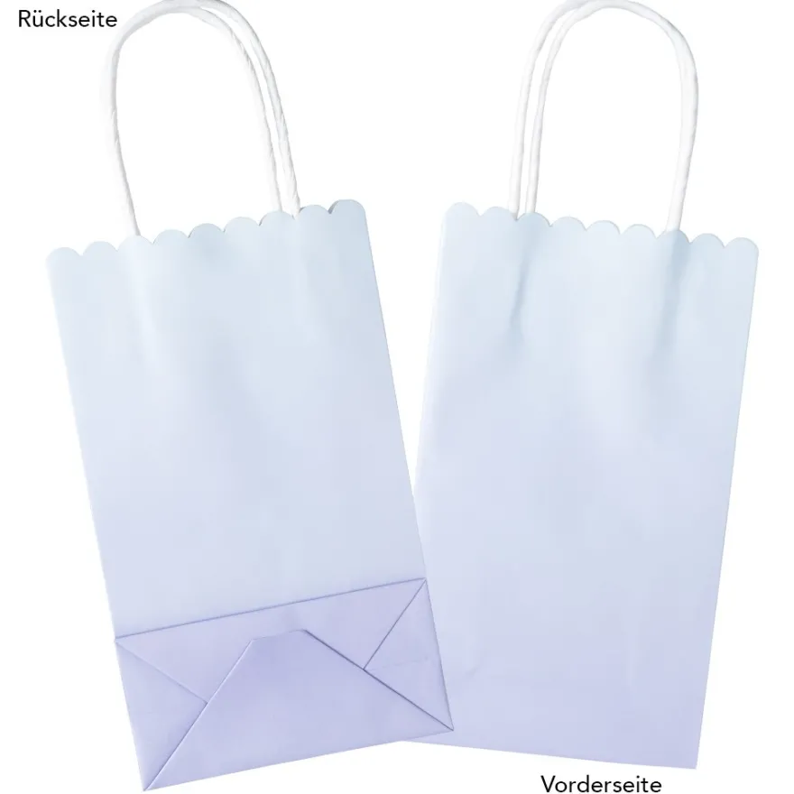Papiertaschen, Farbverlauf, mit Henkel, 20cm x 12cm x 6cm, mit Wellenrand, 3 Farbvarianten, 6 Stück
