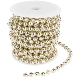 Perlen-Band, auf Rolle, 10m lang, facettierte Perlen; Ø 6mm, hellgold