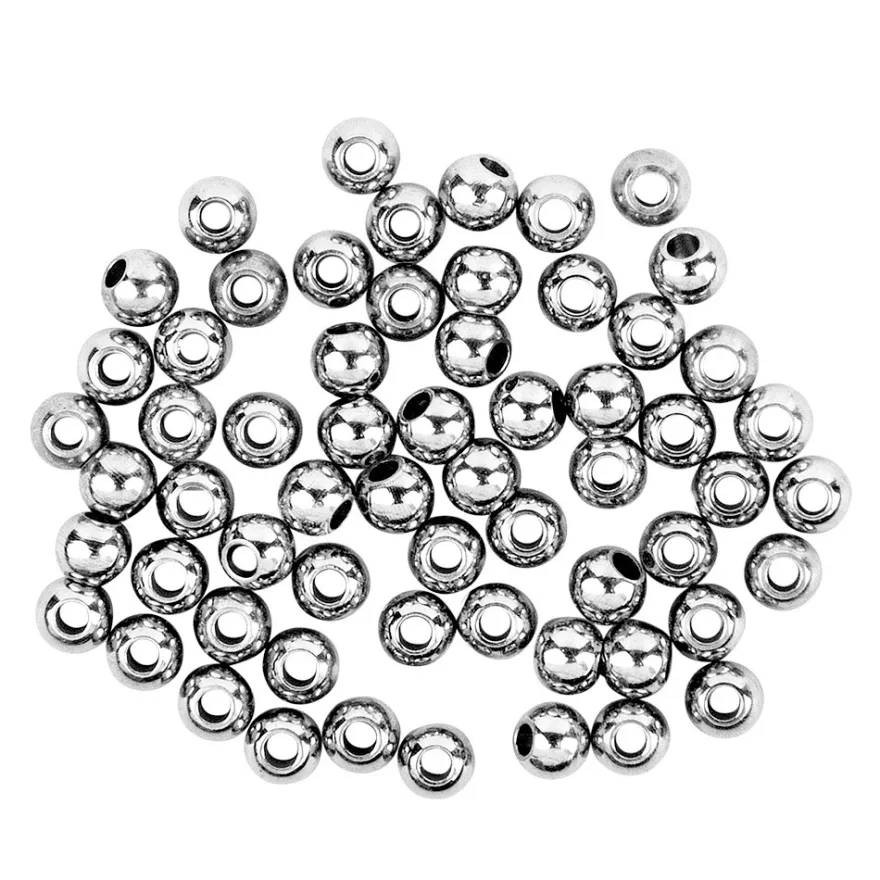 Perlen, Edelstahl, 4mm, silber, 60 Stück