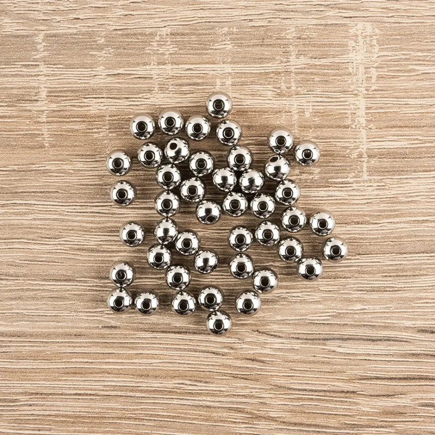 Perlen, Edelstahl, 6mm, silber, 45 Stück