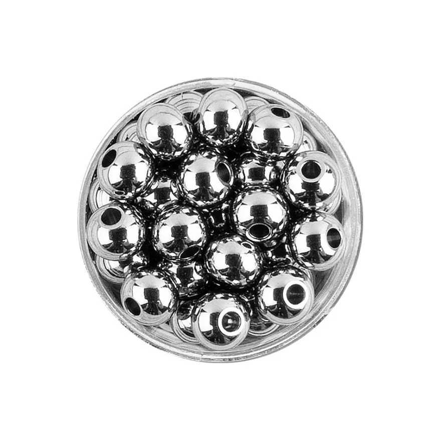 Perlen, Edelstahl, 5mm, silber, 50 Stück