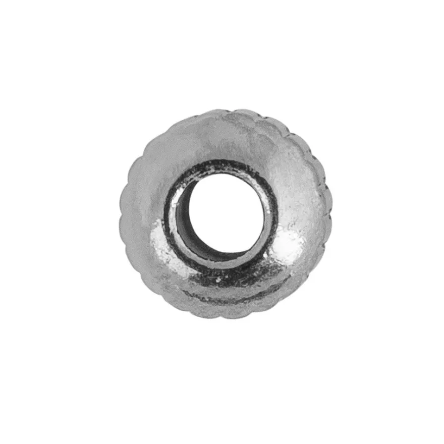 Perlen, Edelstahl, Zylinder, Ø 5mm, 3mm hoch, geriffelt, silber, 45 Stück