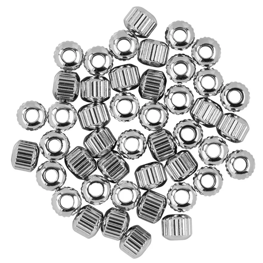Perlen, Edelstahl, Zylinder, Ø 5mm, 3mm hoch, geriffelt, silber, 45 Stück
