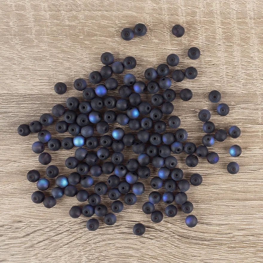 Perlen, gefrostet, changierend, Ø 6mm, gefrostet, anthrazit, changierend, 140 Stück